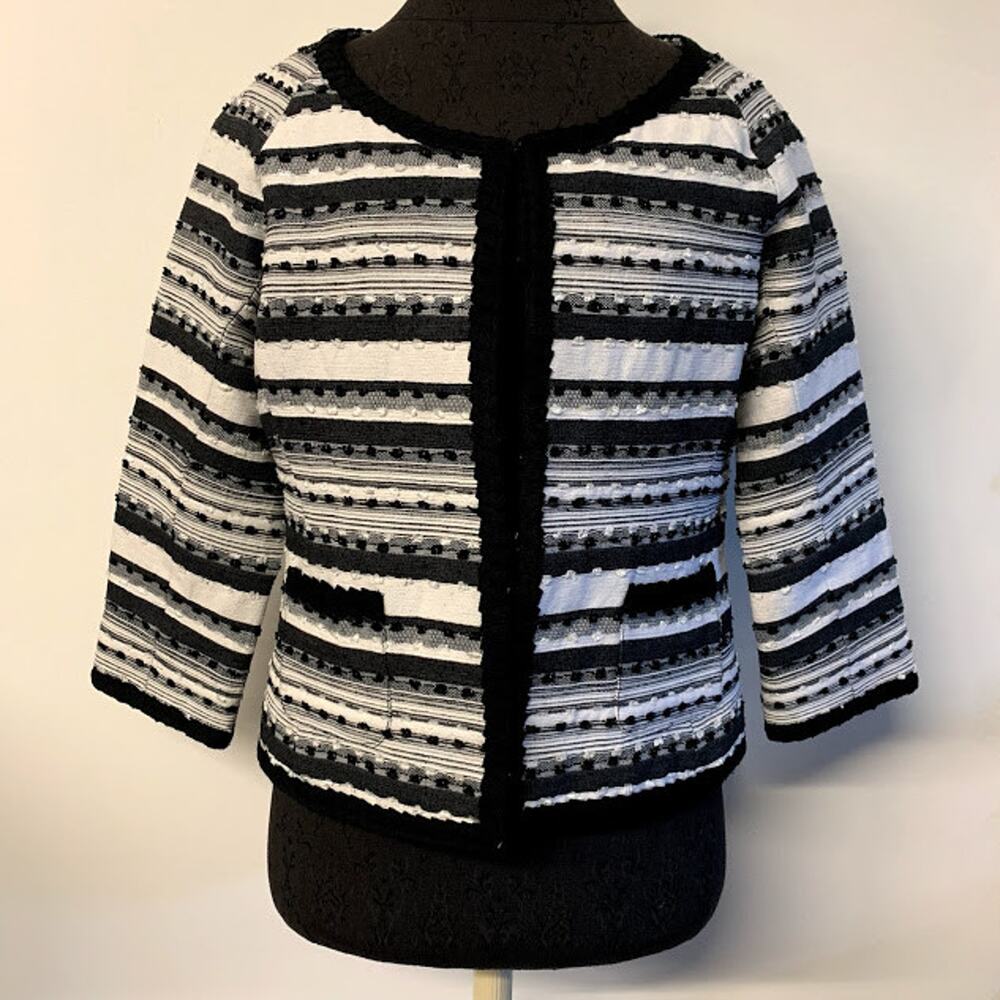 Bob Mackie Studio Black White Embroidered Tapestry Jacket QVC Womens Size 10
